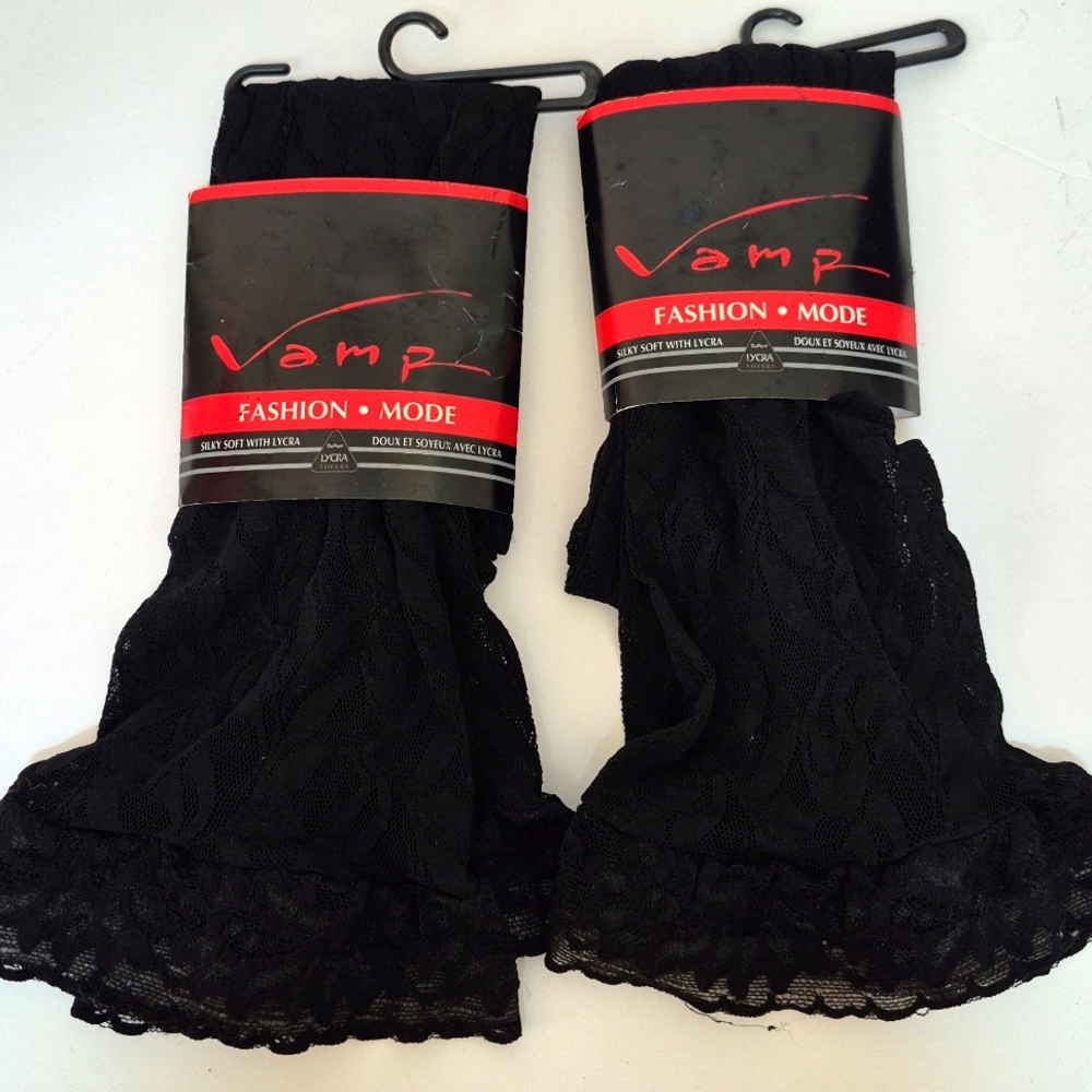 Vintage Vamp Lyrca  Black Lace Thigh High Stockings OS